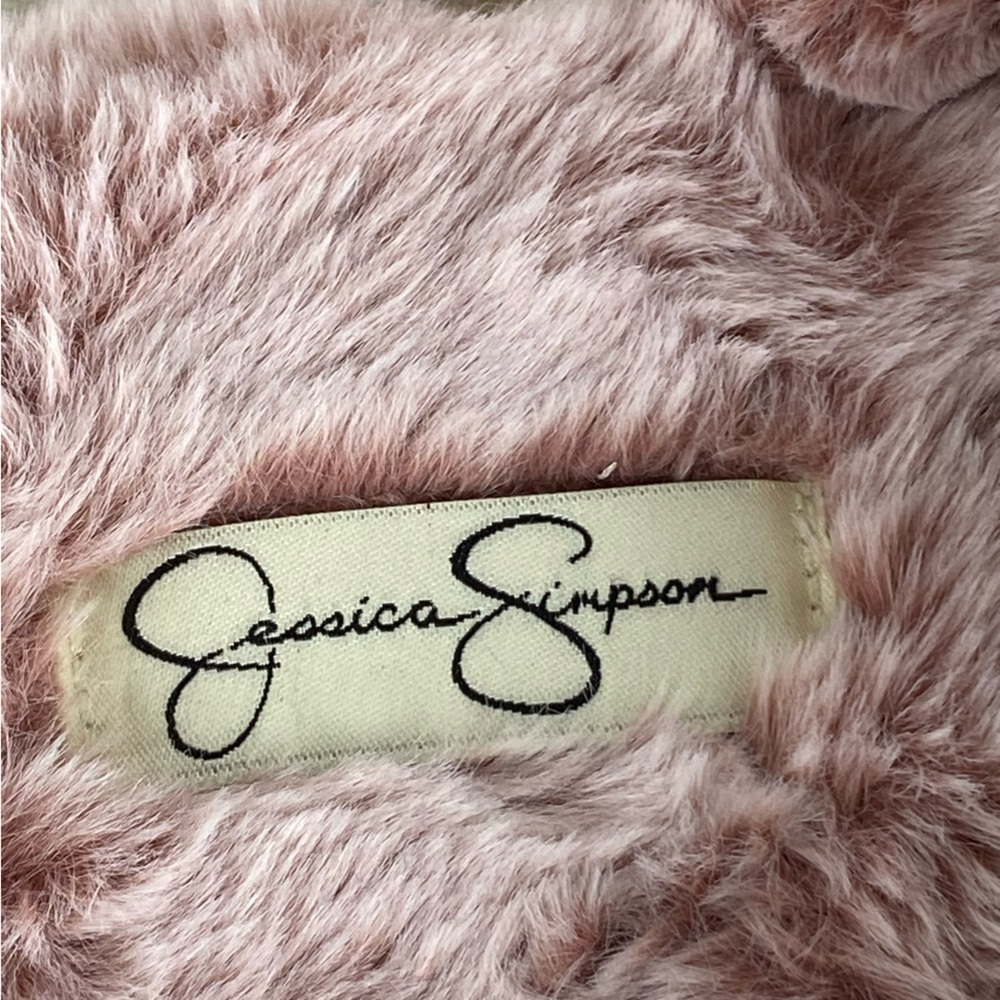 Jessica Simpson fluffy faux fur cross-band slide slippers in mauve pink Sz M 7-8 - Picture 5 of 8